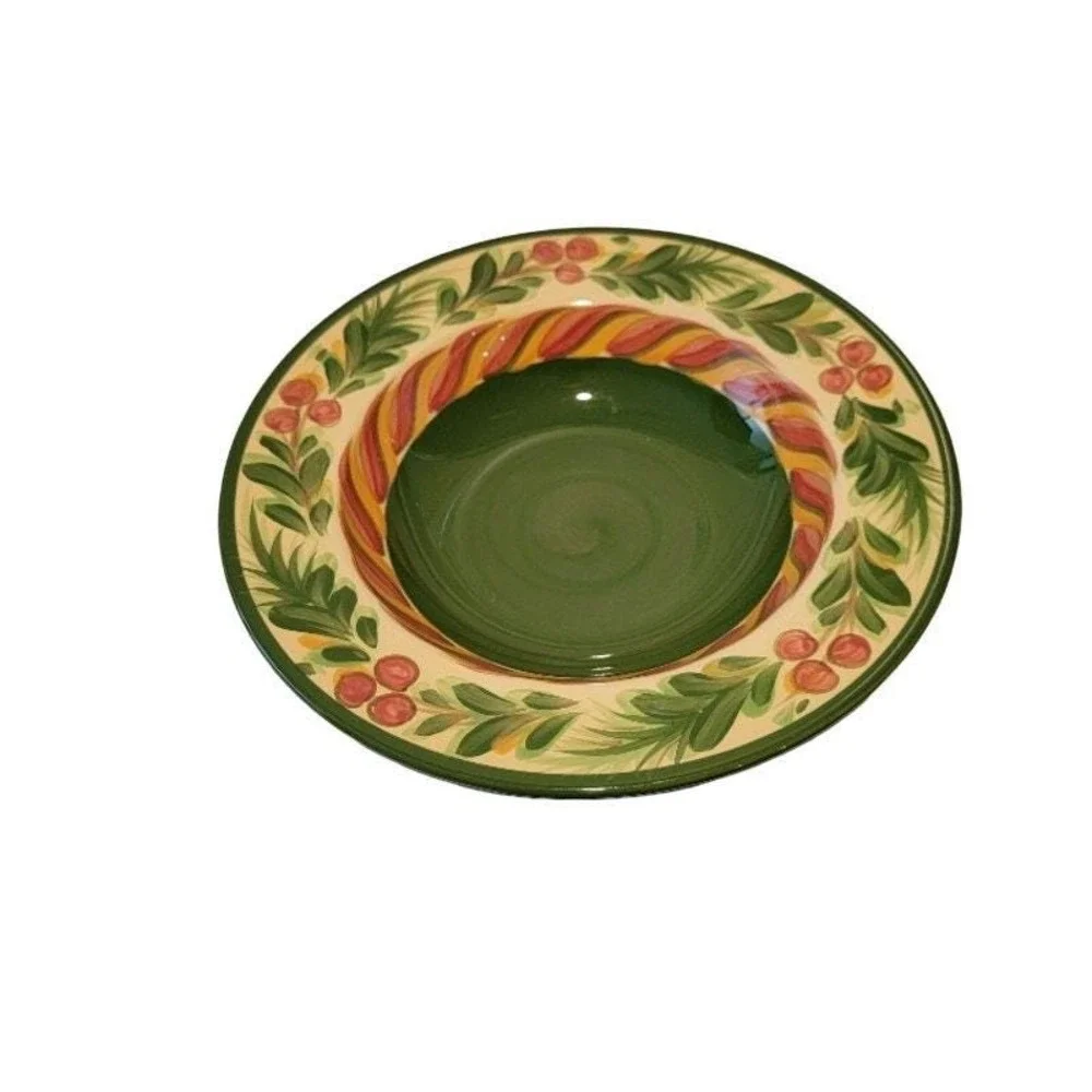 Christmas Memories Pasta Soup Bowl Signed Pittman Green Yellow 10